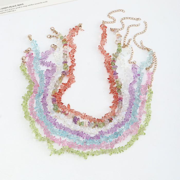 Wholesale alloy ins wind irregular colorful transparent gravel necklace JDC-NE-E325