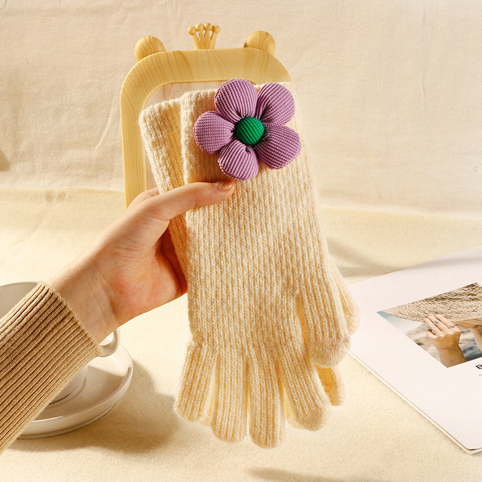 Wholesale Gloves Wool Cute Flower Knitted Touch Screen JDC-GS-HaiD003