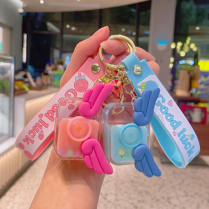 Wholesale Keychains For Backpacks Floating Camera Quicksand Bottle Key Chain School Bag Ornament Doll MOQ≥2 JDC-KC-YDao027