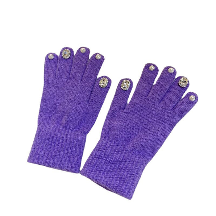 Wholesale Gloves Acrylic Rhinestone Split Finger Cute Knitted Warm JDC-GS-HuiT005