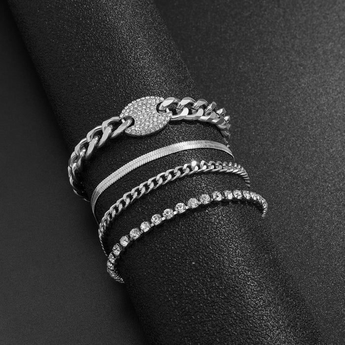Wholesale Full Diamond Cuban Buckle Alloy Tennis Chain Bracelet Set JDC-BT-XueR008