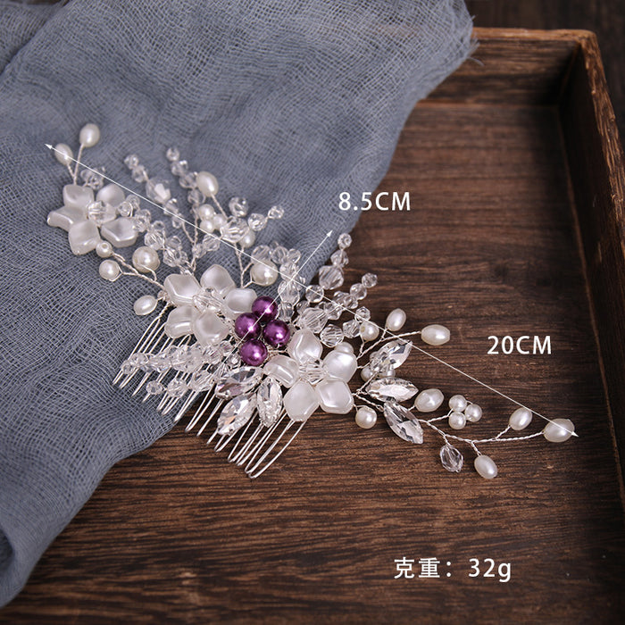 Wholesale Pearl Braided Hair Comb Insert Comb Headdress Crystal Flowers JDC-HC-Nianc004