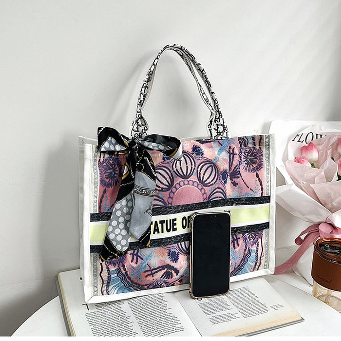 Wholesale Handbags Canvas Printed Painted Tote Bags Silk Scarves Large Capacity JDC-HB-Guanfang004