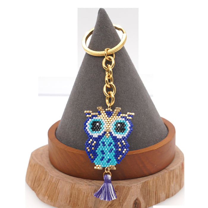 Wholesale Resin Beads Handwoven Owl Tassel Keychain JDC-KC-YXZ003