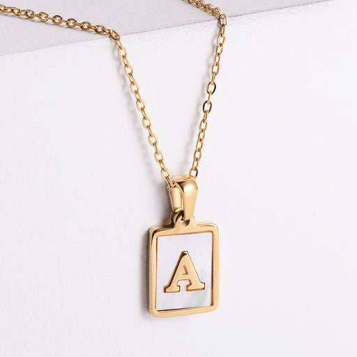Jewelry WholesaleWholesale Gold Plated Stainless Steel White Shell Letter Necklace JDC-NE-Aimi020 Necklaces 爱米 %variant_option1% %variant_option2% %variant_option3%  Factory Price JoyasDeChina Joyas De China