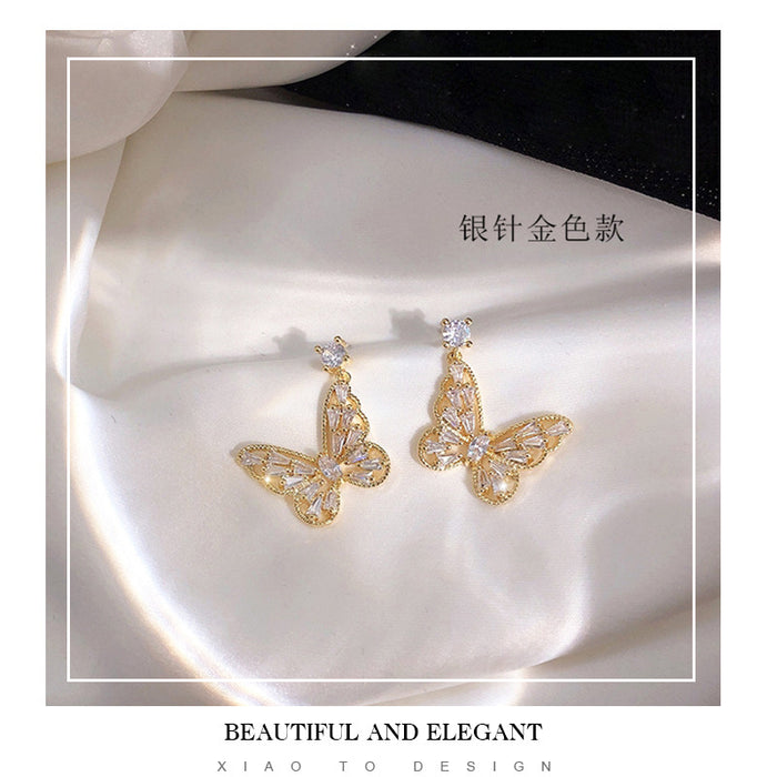 Wholesale Earrings Earrings Sterling Silver Pin Jewelry Butterfly Hollow Gold Plated Ear Clips JDC-ES-lianxin002