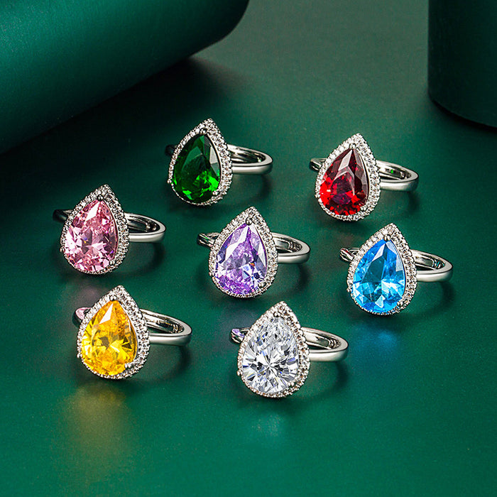 Wholesale Drop Shape Colored Zircon White Copper Rings JDC-RS-XinS004