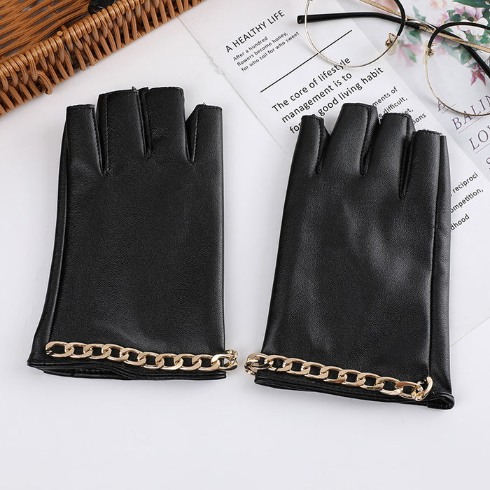 Wholesale Gloves PU Punk Style Women's Half Finger Gloves JDC-GS-XTian003