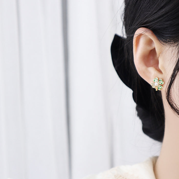 Wholesale Earrings Alloy Contrast Color Clover MOQ≥2 JDC-ES-hanyi004