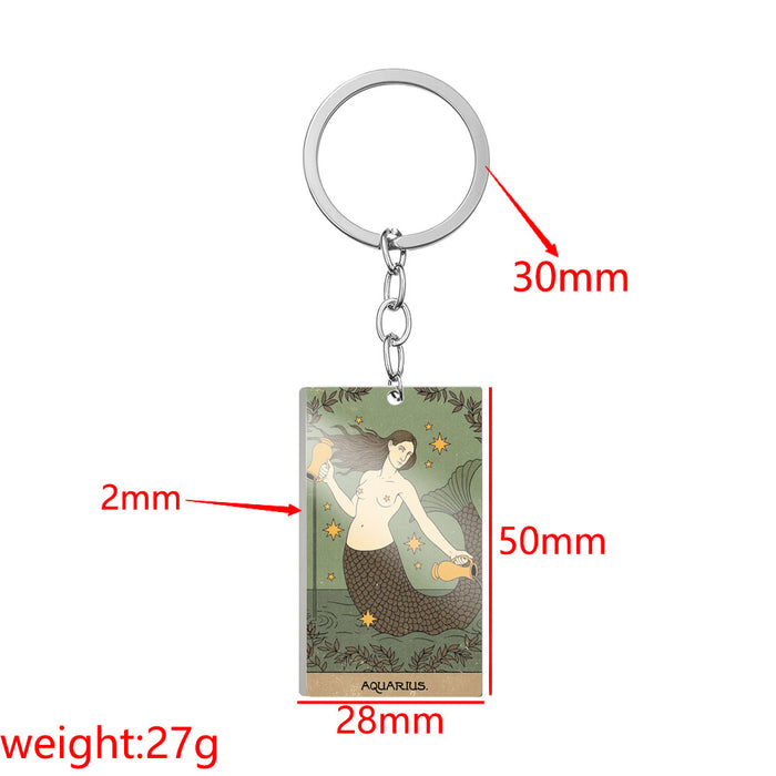 Wholesale Keychain Stainless Steel 12 Constellation Color Printing Pendant MOQ≥2 JDC-KC-HuanYu025