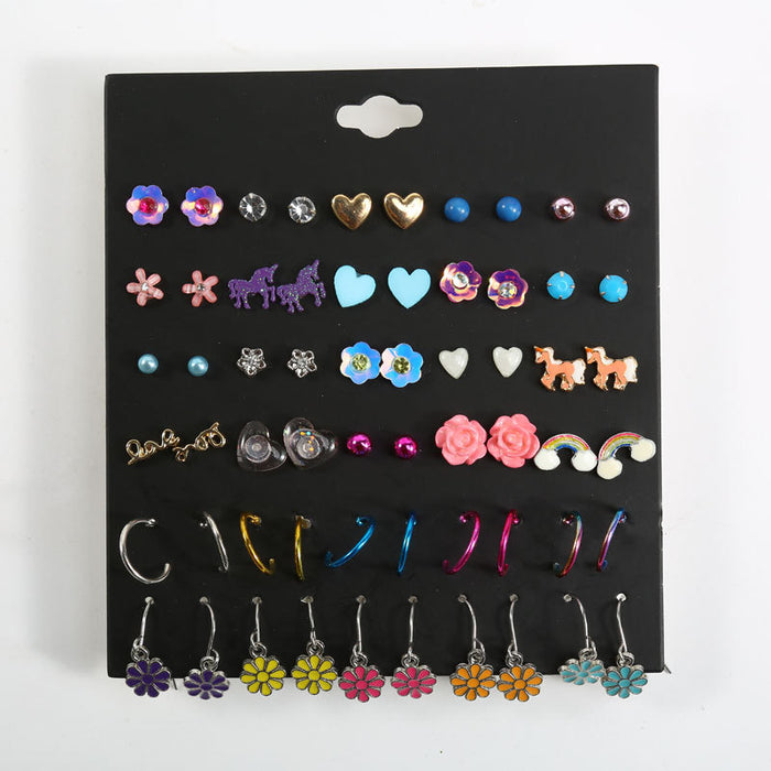 Jewelry WholesaleWholesale Flower Pearl Resin Rainbow Alloy Earrings Set JDC-ES-LanT012 Earrings 蓝塘 %variant_option1% %variant_option2% %variant_option3%  Factory Price JoyasDeChina Joyas De China