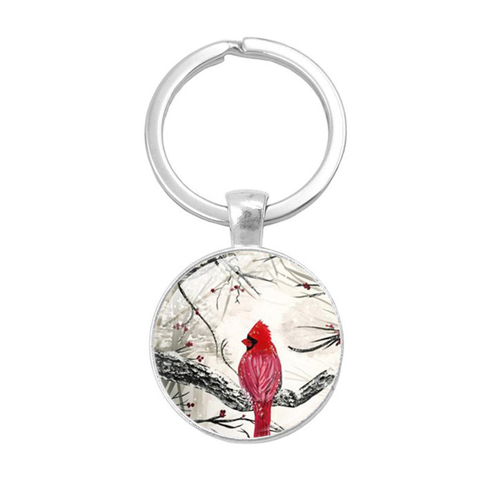 Wholesale Keychains Alloy Glass Piece Cardinal Bird Time Gem JDC-KC-HengX010
