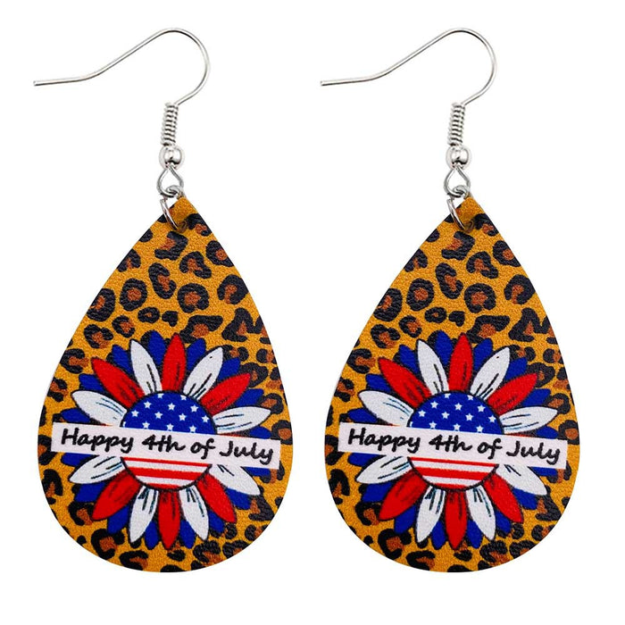 Wholesale 4th of July Independence Day Leather Earrings Flag Pattern Double Sided Print JDC-ES-Chengy023