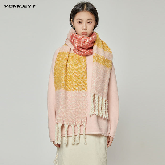 Wholesale Scarf Imitation Cashmere Winter Thickening Shawl Mohair Color Blocking JDC-SF-Zhongyi012
