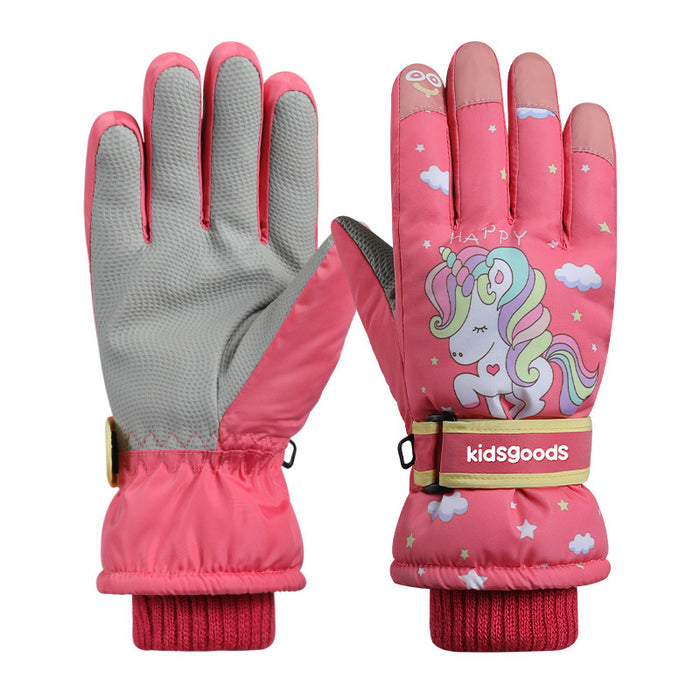 Wholesale Gloves Acrylic Cartoon Kids Waterproof Palm Non-slip Touch Screen Riding Skiing MOQ≥2 JDC-GS-ShengD003