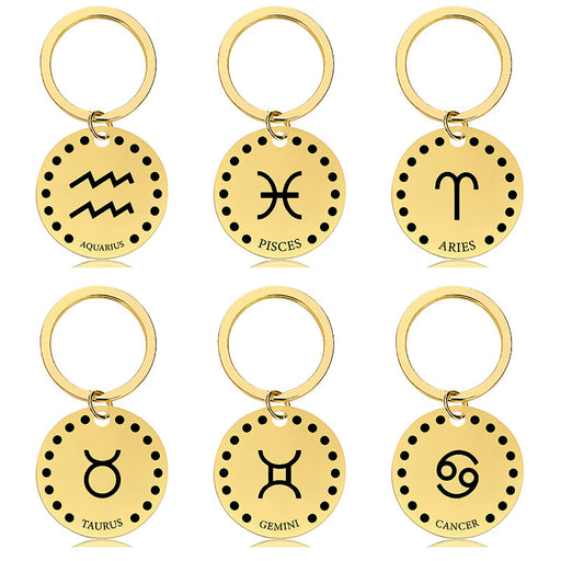 Jewelry WholesaleWholesale Zodiac Sign Gold Stainless Steel Lettered Metal Keychain JDC-KC-GangGu021 Keychains 钢古 %variant_option1% %variant_option2% %variant_option3%  Factory Price JoyasDeChina Joyas De China