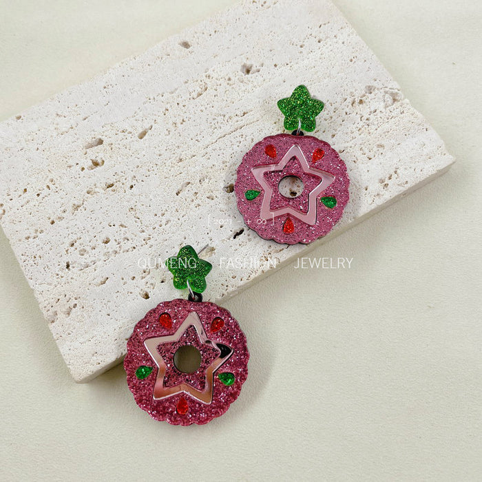 Wholesale Earrings Acrylic Christmas Pentagram MOQ≥2 JDC-ES-MoShu051