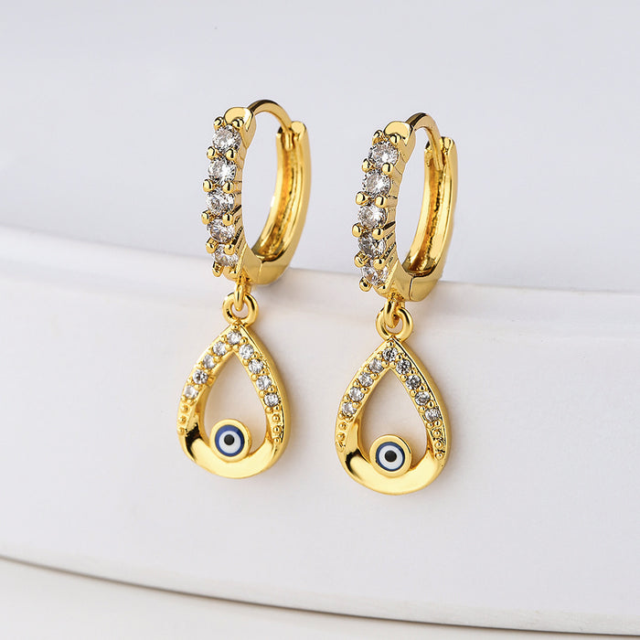 Wholesale Earrings Copper Real Gold Plated Micro Inlaid Zircon Drop Oil Love Eyes JDC-ES-PREMAG005