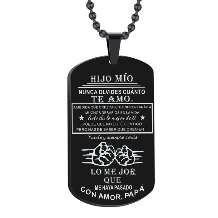 Journ de la fête des pères fils espagnol fils en acier inoxydable Collier de marque militaire de marque MOQ ≥2 JDC-KC-HUH002