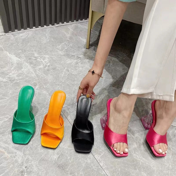 Zapatillas de tacón altos al por mayor zapatos para mujeres en el tacón verde Satin moq≥2 jdc-sd-juhong004