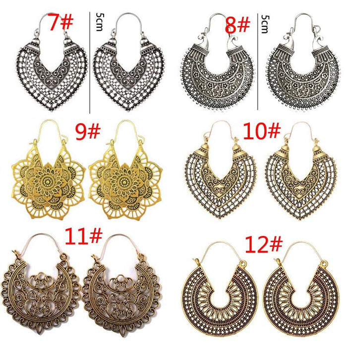 Wholesale hollow pattern ethnic style personality mandala flower earrings JDC-ES-Tjie001