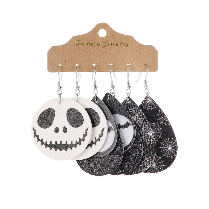 Wholesale Earring Leather Halloween Pumpkin Ghost 3 Pairs Set MOQ≥2 JDC-ES-CCP005