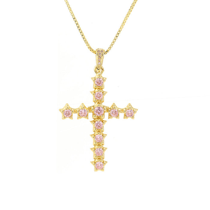 Wholesale Brass Zircon Star Cross Necklace MOQ≥2 JDC-NE-JingY002
