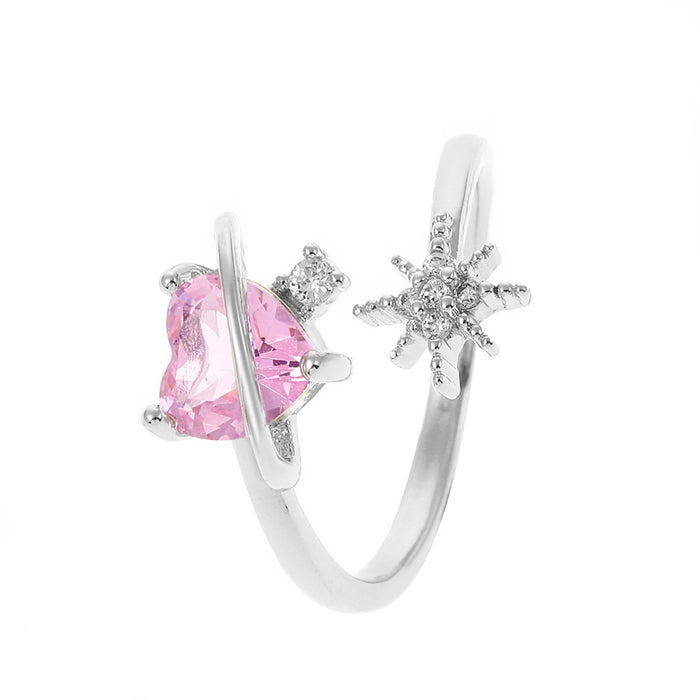 Wholesale Ring Alloy Cute Pink Heart Open Ring JDC-RS-KAN003