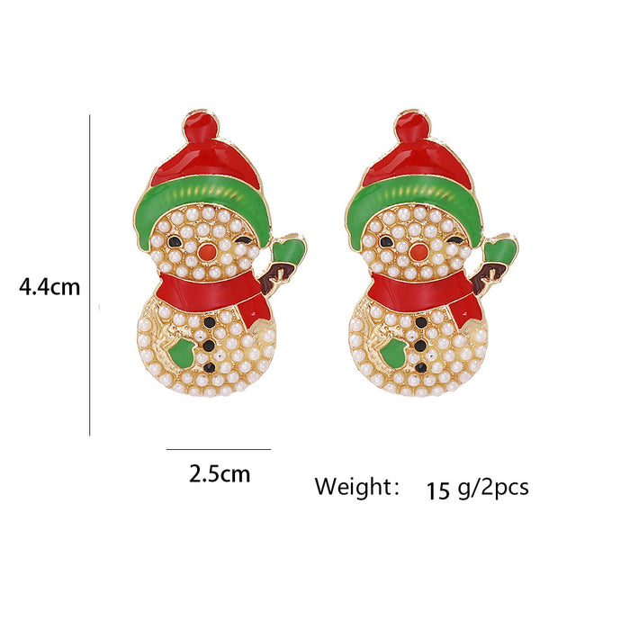Wholesale Earrings Alloy Enamel Pearl Christmas Snowman JDC-ES-JJ333