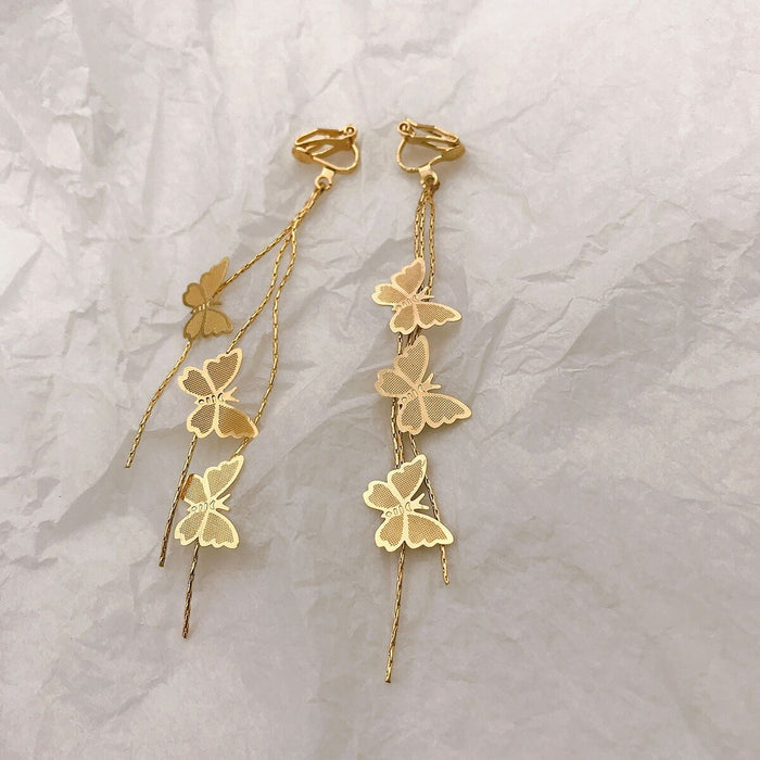 Wholesale 925 butterfly long tassel stud earrings JDC-ES-Dengy014