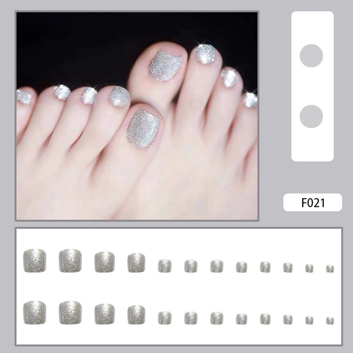 Wholesale silver sequins fake nails wearing nails removable toenail stickers 24pcs box JDC-NS-QiH015