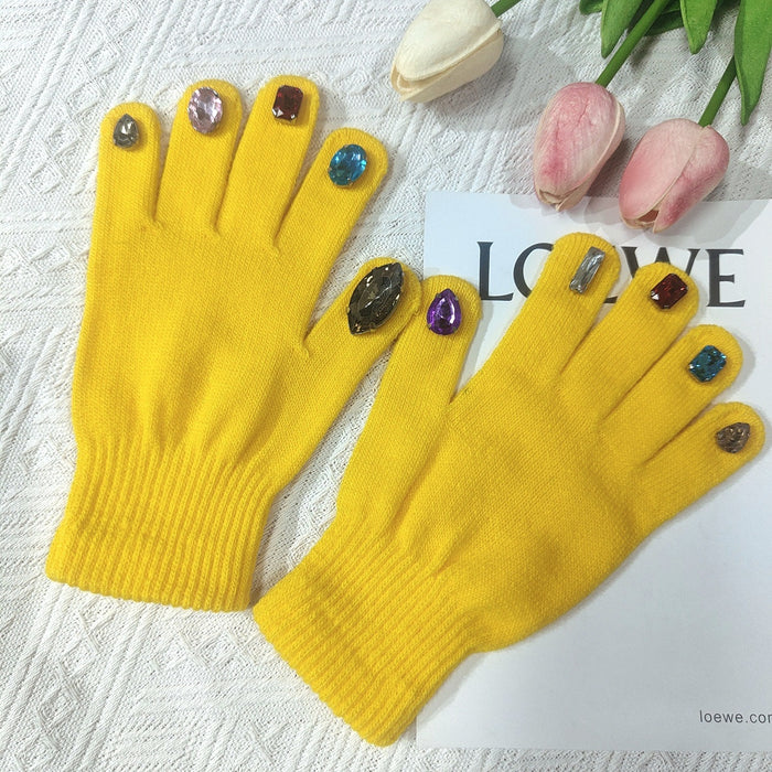 Wholesale Gloves Acrylic Color Diamond Knit Warm MOQ≥2 JDC-GS-HaoS002