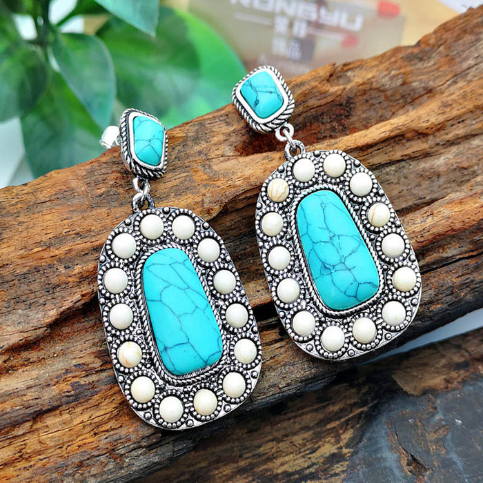 Wholesale Earrings Alloy Vintage Boho Silver Turquoise MOQ≥2 JDC-ES-HaoBiao023