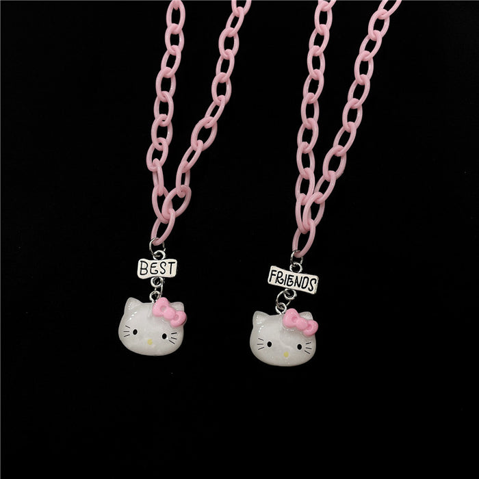 Wholesale Necklace Resin Cute Cartoon Pink Cat Pendant JDC-NE-Wenhua004