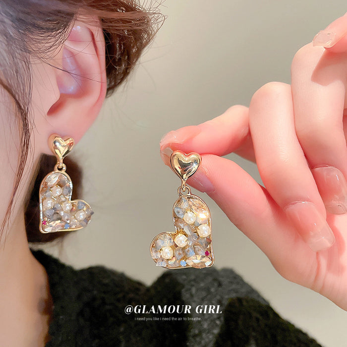Wholesale Earrings Alloy Diamond Pearl Crystal Love Heart JDC-ES-BY336