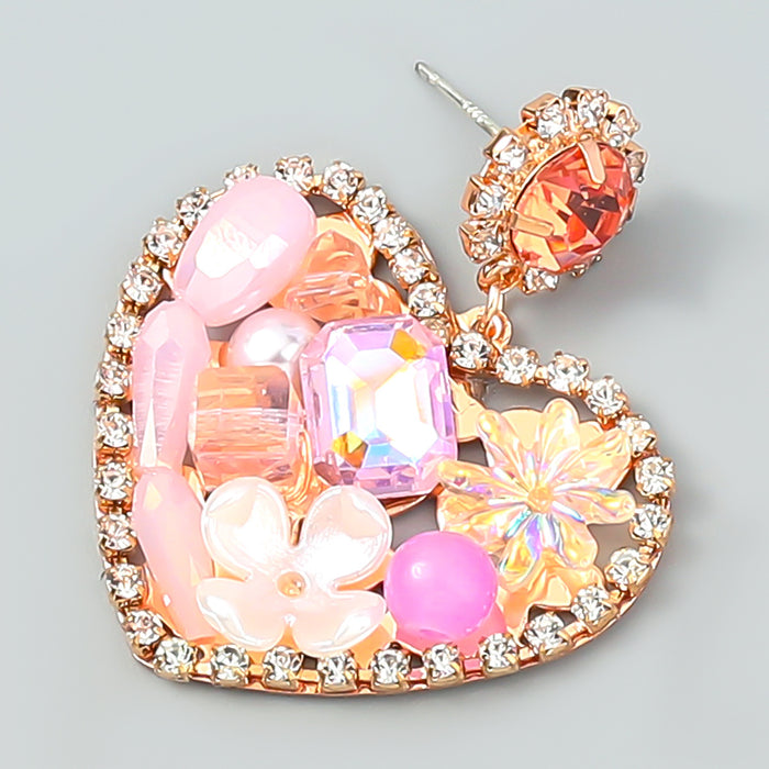 Wholesale Earrings Heart Shaped Alloy Acrylic with Diamonds JDC-ES-JL1043