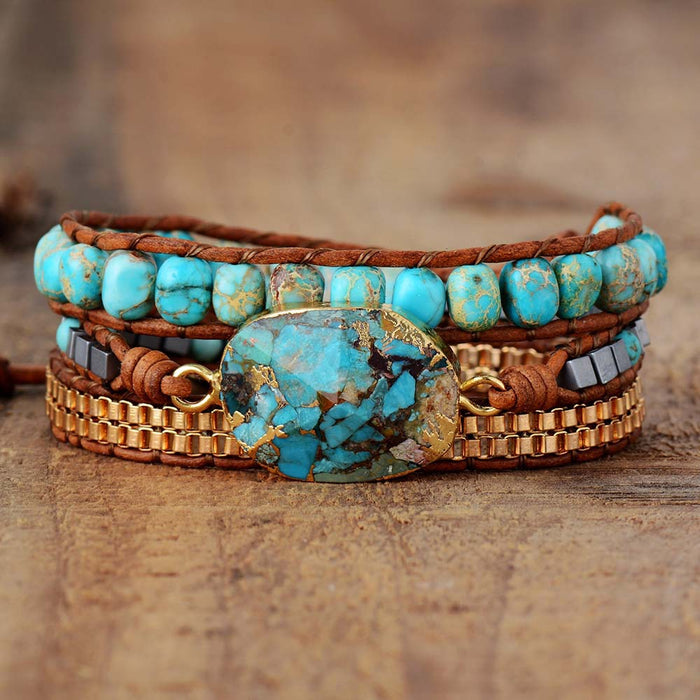 Wholesale bracelet hand braided boho cut corner turquoise MOQ≥2 JDC-BT-Lvze002