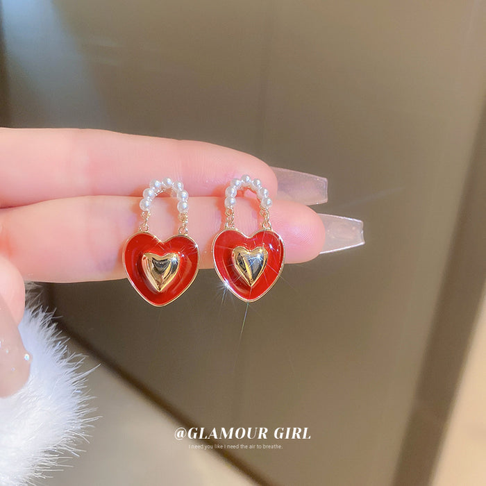 Wholesale Earrings Alloy Pearl Drop Oil Heart JDC-ES-BY341