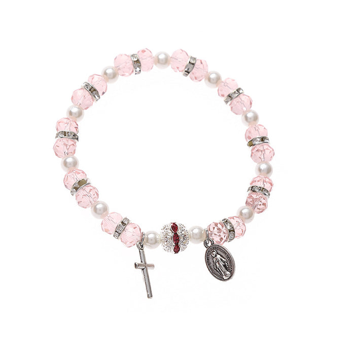 Wholesale Bracelet Alloy Pink Crystal Glass Pearl Cross Bead String MOQ≥10 JDC-BT-ShanS005