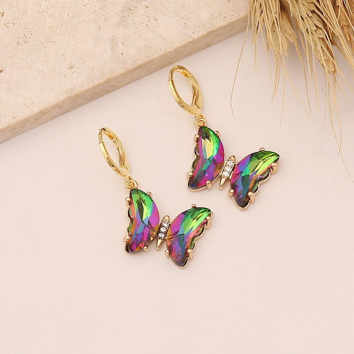 Wholesale Gradient Butterfly Copper Glass Earrings JDC-ES-BinM001