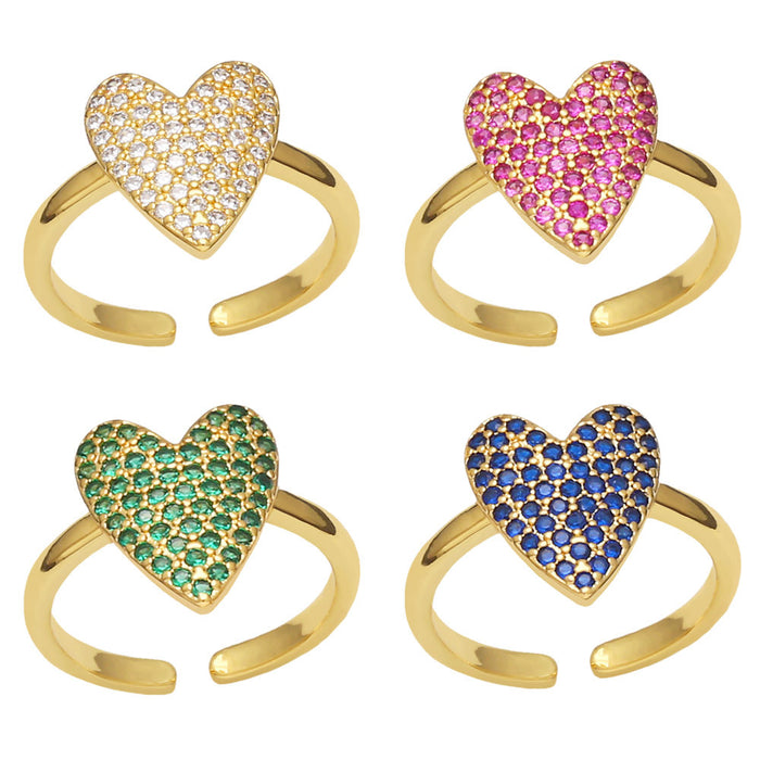 Wholesale Ring Copper Plated 18K Gold Zircon Color Heart Shape Adjustable JDC-PREMAS-RS-022