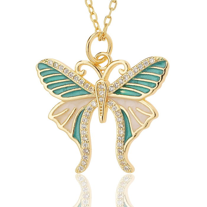 Wholesale Jewelry Drop Oil Painted Butterfly Pendant Necklace JDC-NE-HX020