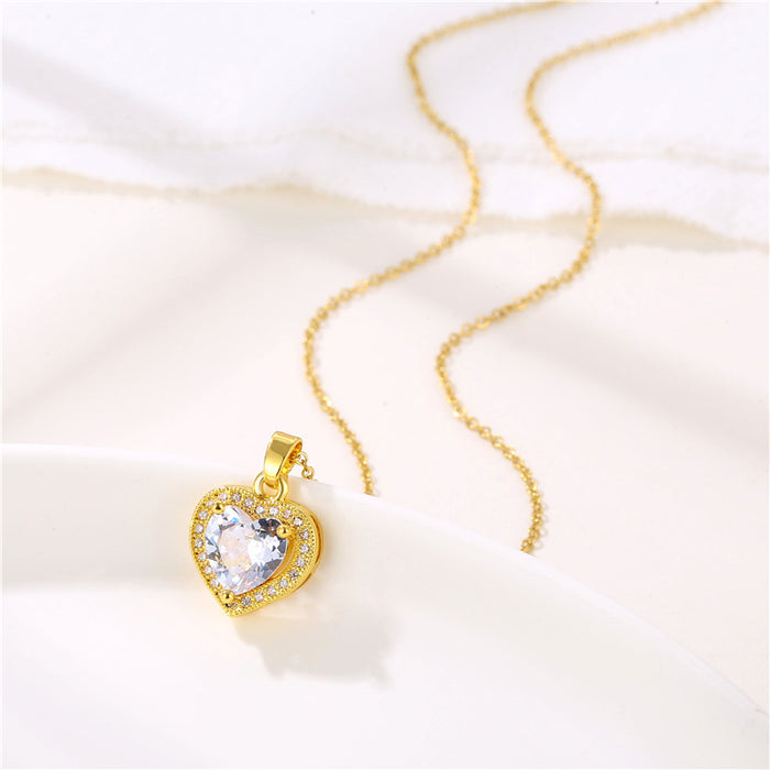 Wholesale Necklace Gold Plated Copper Zircon Heart JDC-NE-QingR004