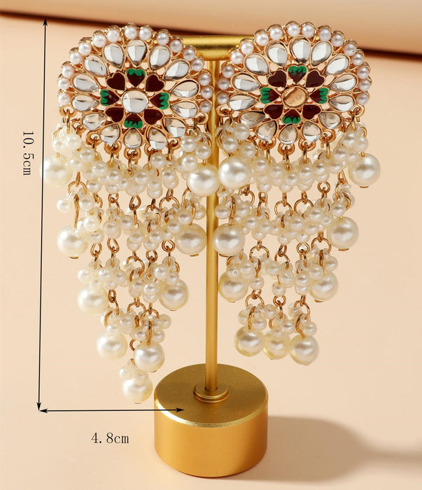 Jewelry WholesaleWholesale vintage diamond-encrusted pearl tassel earrings JDC-ES-KaiQ013 Earrings 凯庆 %variant_option1% %variant_option2% %variant_option3%  Factory Price JoyasDeChina Joyas De China