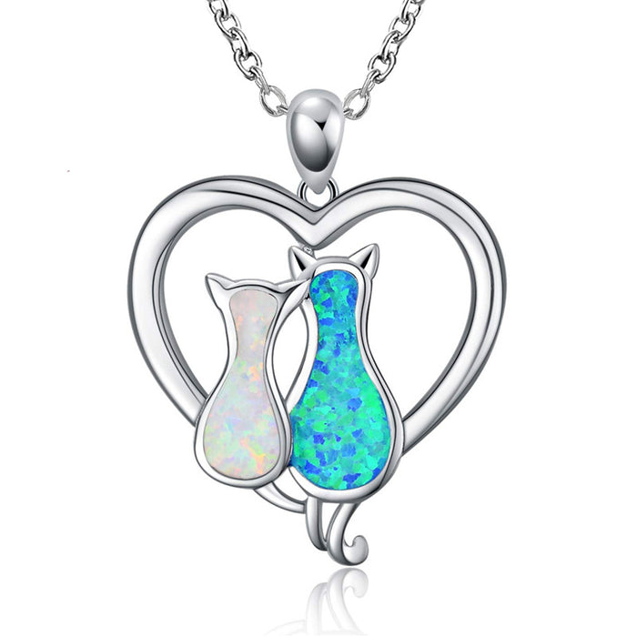 Wholesale Two Color Opal Cat Necklace Heart Necklace JDC-NE-XunO017
