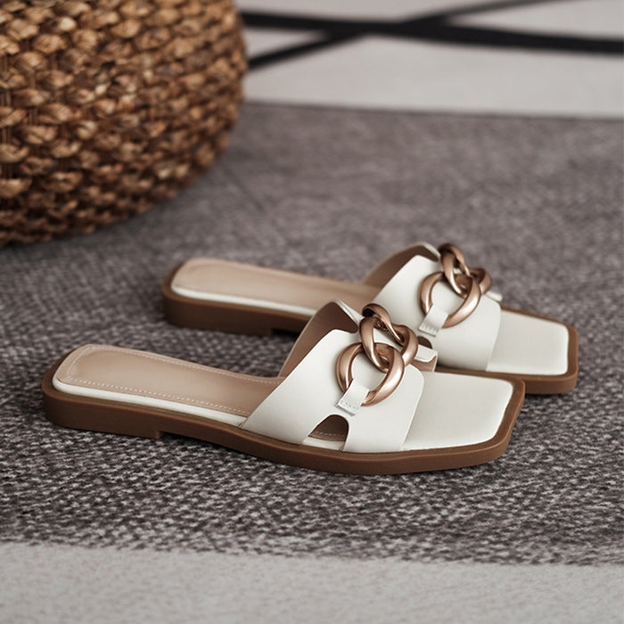 Wholesale one word sandals and slippers women summer new square head flat bottom JDC-SD-CWei003