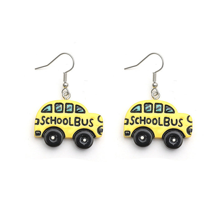Wholesale Earrings Funny Cartoon School Bus Resin Earrings MOQ≥2 JDC-ES-DYCh002