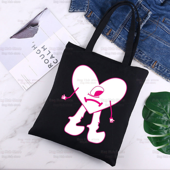 Wholesale Handbag Canvas Cute Cartoon Printing Black Shopping Bag (F) JDC-HB-Aike002