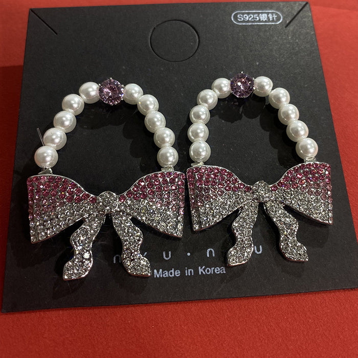 Jewelry WholesaleWholesale bow pink gradient super flash diamond pearl earrings JDC-ES-AIS002 Earrings 艾珊 %variant_option1% %variant_option2% %variant_option3%  Factory Price JoyasDeChina Joyas De China