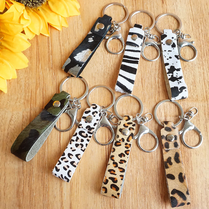 Wholesale Keychains Alloy Genuine Leather Leopard Zebra Cow Cow 3pcs JDC-KC-HeYi013